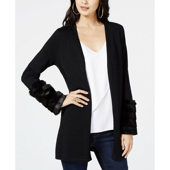 Thalia Sodi Sweaters - Thalia Sodi Cardigan Faux Fur Cuffs Black XXL New